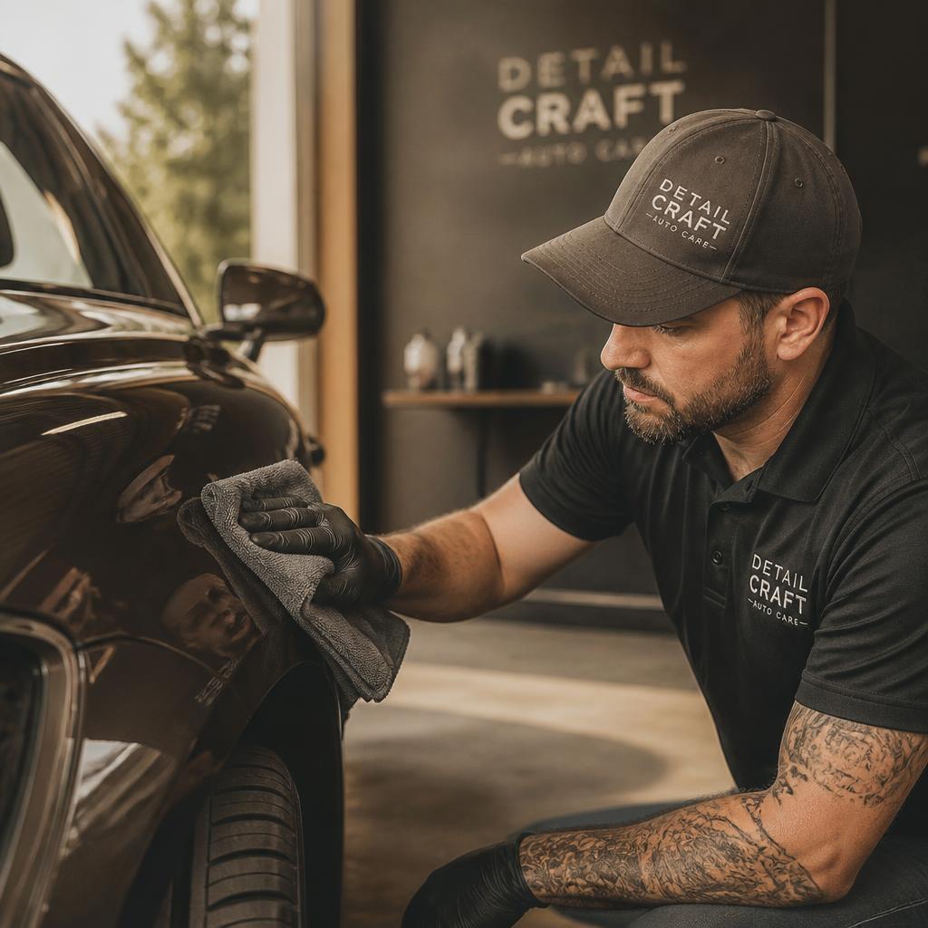 Done Right detailer hand-polishing a car fender at a mobile car detailing job in Austin, TX